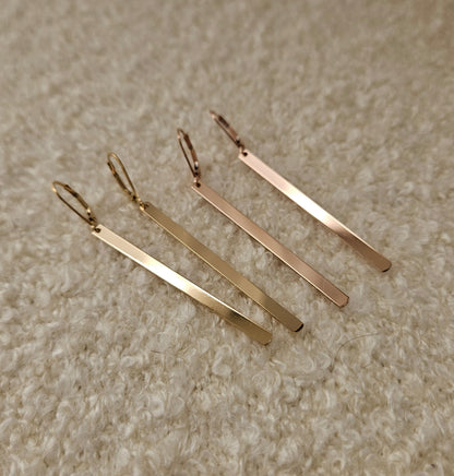 Minimal Bar Lever back Earrings | Long Drop Bar Earrings