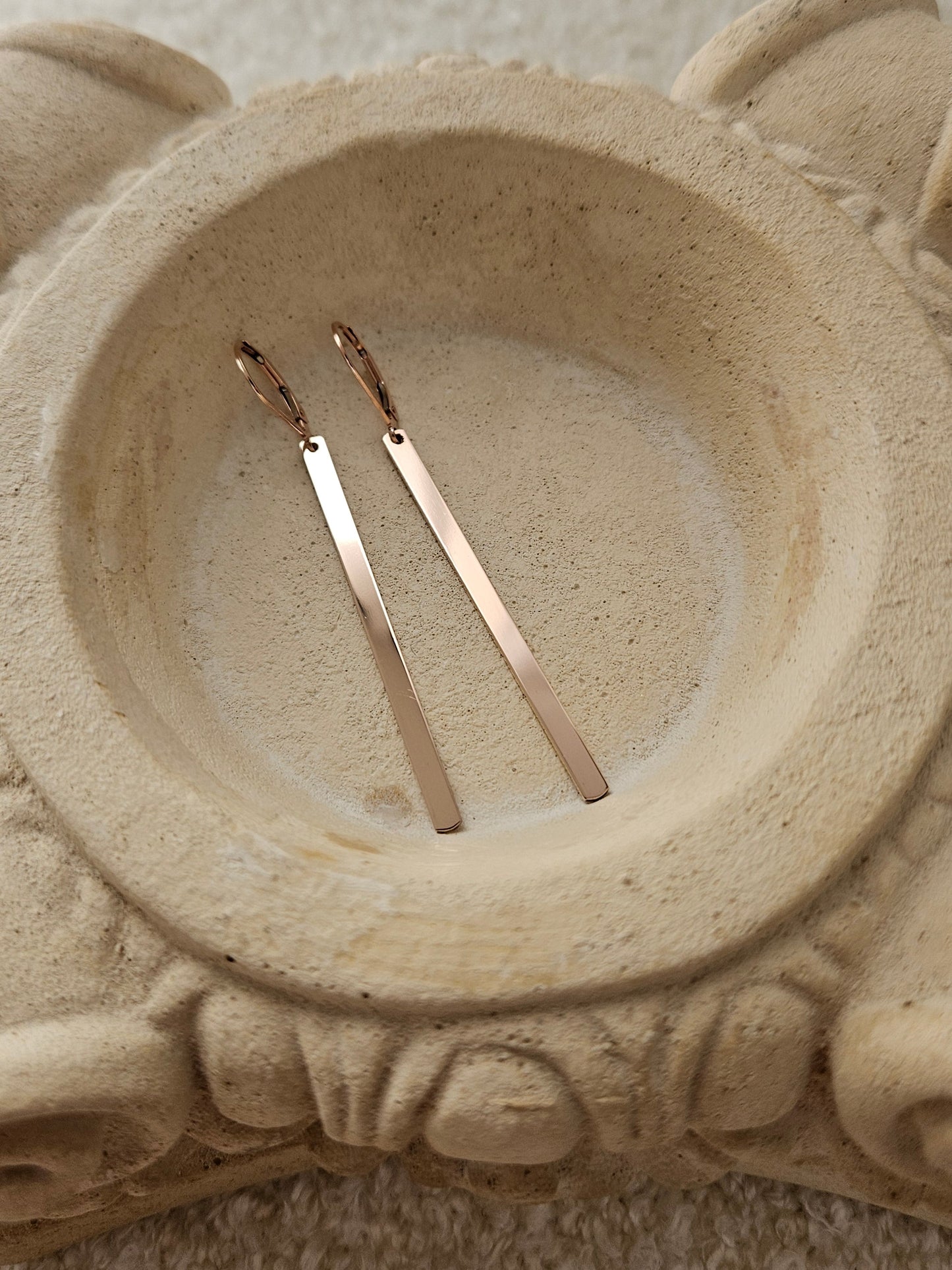Minimal Bar Lever back Earrings | Long Drop Bar Earrings