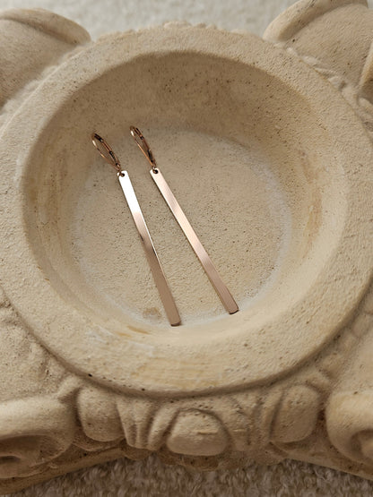 Minimal Bar Lever back Earrings | Long Drop Bar Earrings