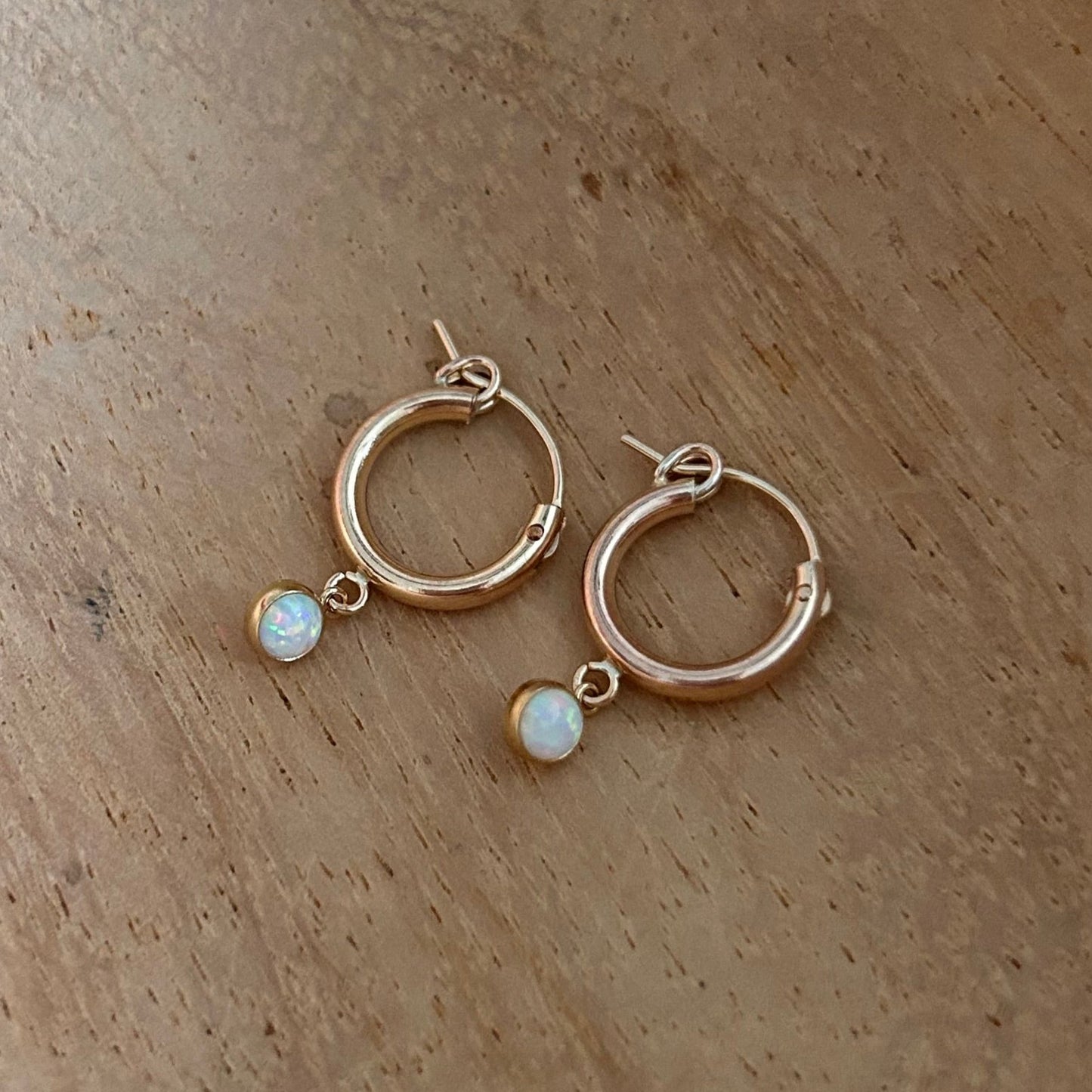 Opal Hoop Earrings | Bezel Set Created Opal Drop