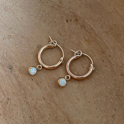 Opal Hoop Earrings | Bezel Set Created Opal Drop