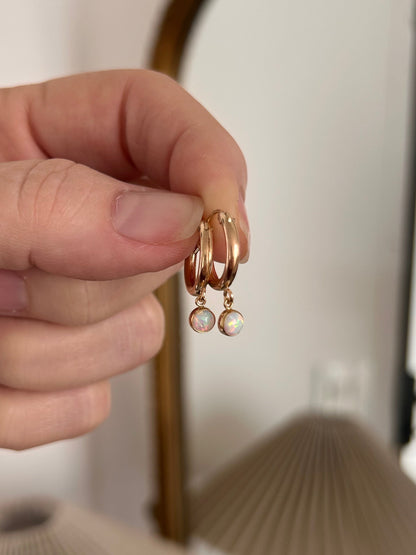 Opal Hoop Earrings | Bezel Set Created Opal Drop