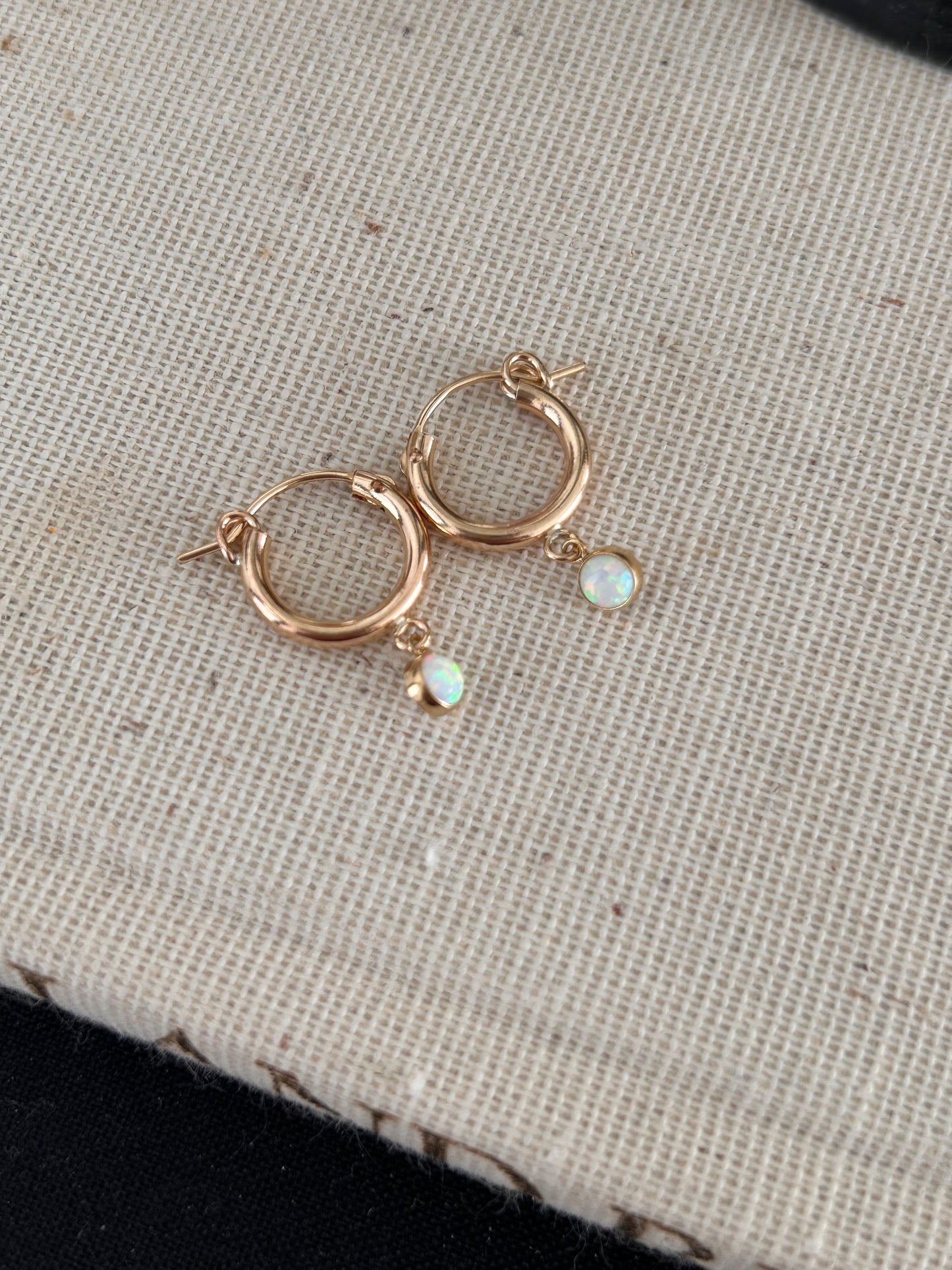 Opal Hoop Earrings | Bezel Set Created Opal Drop