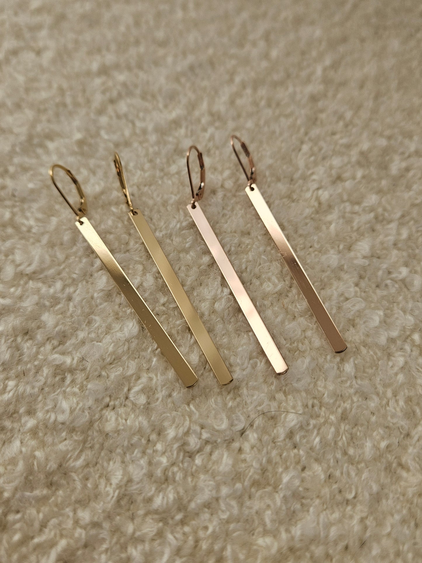 Minimal Bar Lever back Earrings | Long Drop Bar Earrings