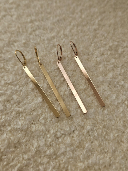 Minimal Bar Lever back Earrings | Long Drop Bar Earrings