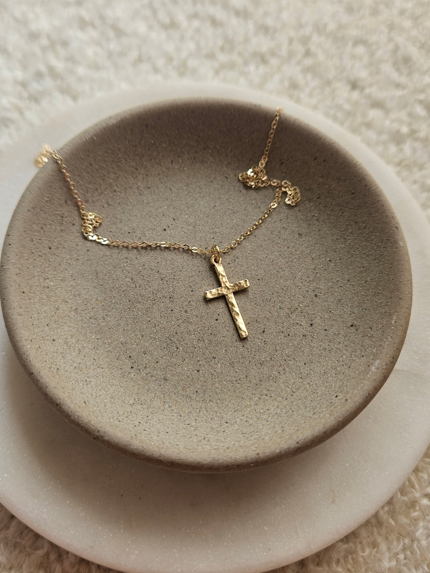 Hammered Cross Necklace | Dainty Vertical Cross Pendant