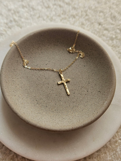 Hammered Cross Necklace | Dainty Vertical Cross Pendant