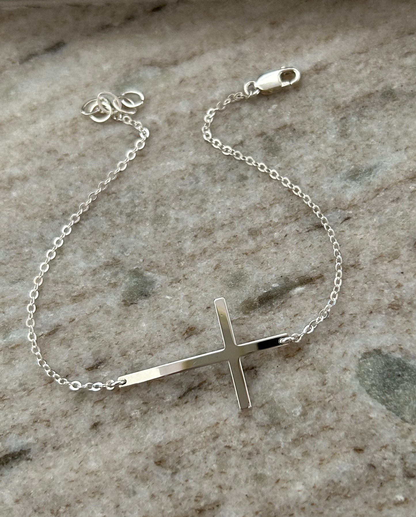 Skinny Sideways Cross Bracelet | Hammered or Polished