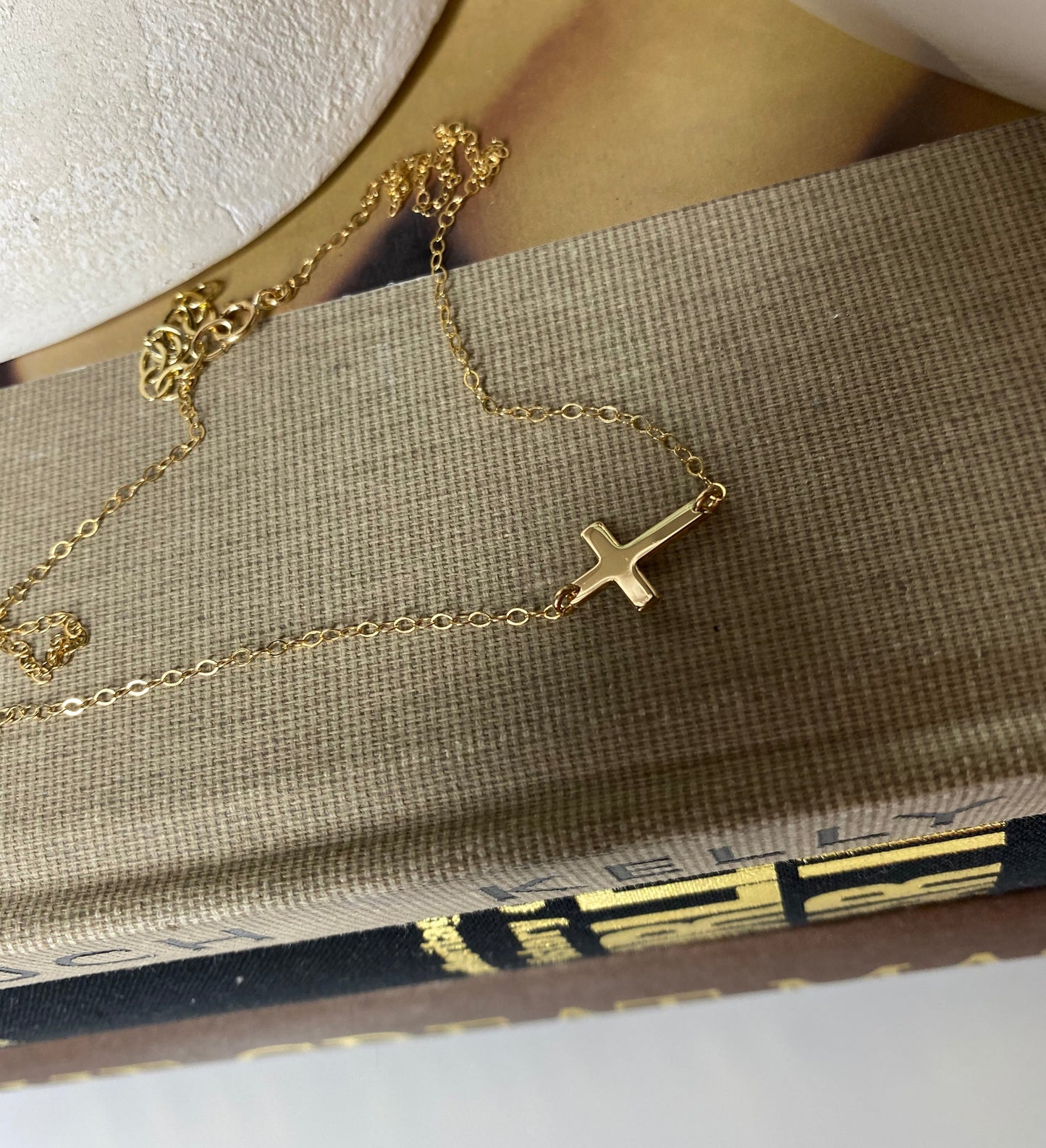 Tiny Sideways Cross Necklace | 3 Metal Finishes