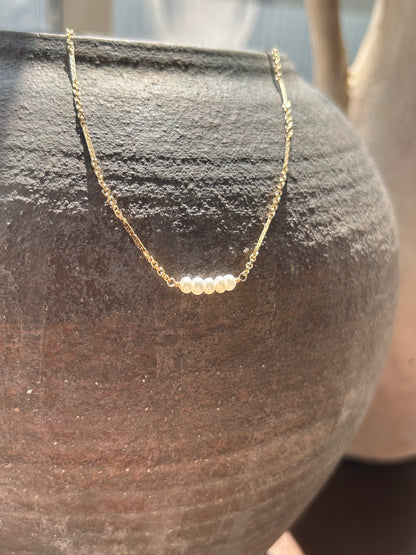 Pearl Bar Necklace | 5 Freshwater Pearls | Fancy Bar Chain