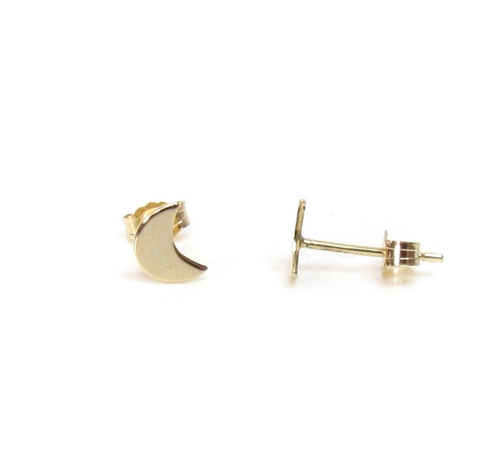 14K Gold Chubby Moon Stud Earrings | Celestial Design | Minimalist Jewelry