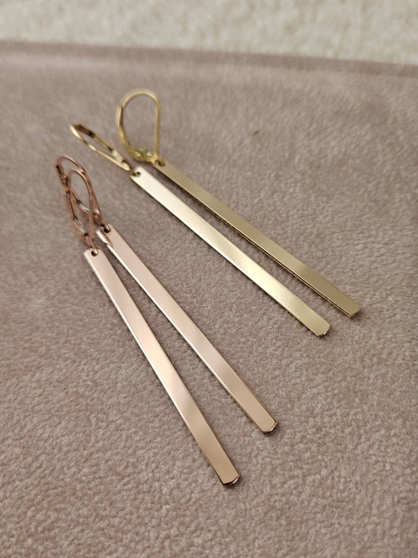 Minimal Bar Lever back Earrings | Long Drop Bar Earrings