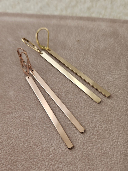 Minimal Bar Lever back Earrings | Long Drop Bar Earrings