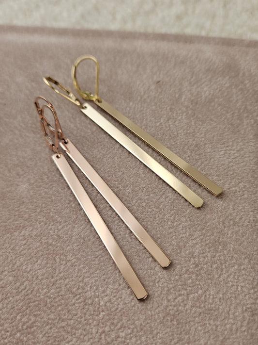 Minimal Bar Lever back Earrings | Long Drop Bar Earrings
