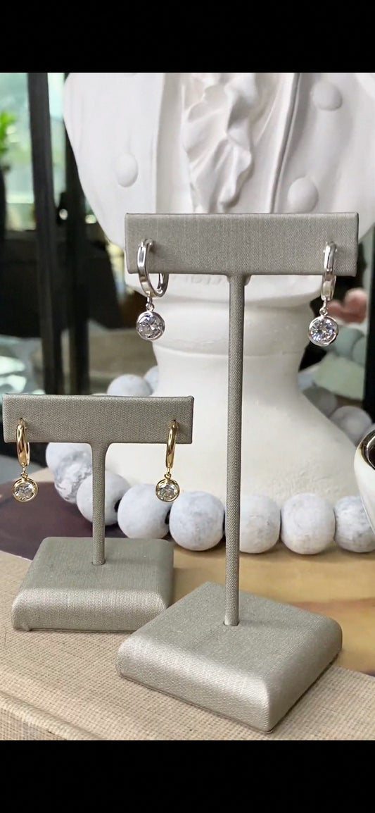 Hoop Earrings with CZ Drop Charm