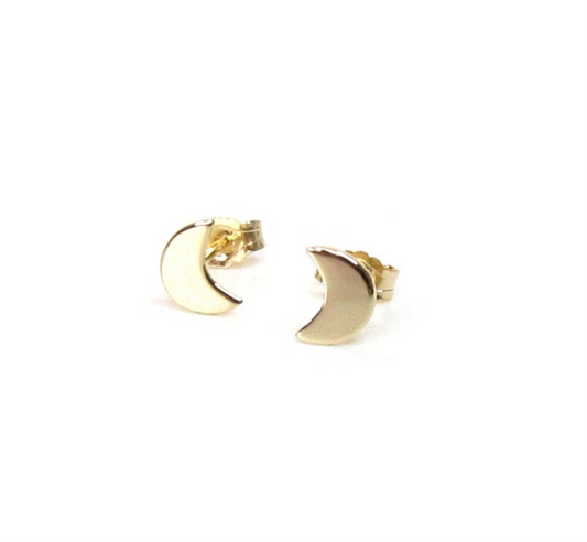 14K Gold Chubby Moon Stud Earrings | Celestial Design | Minimalist Jewelry