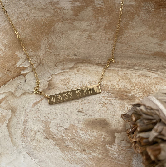 Coordinates Engraved Bar Necklace | Custom Location Necklace