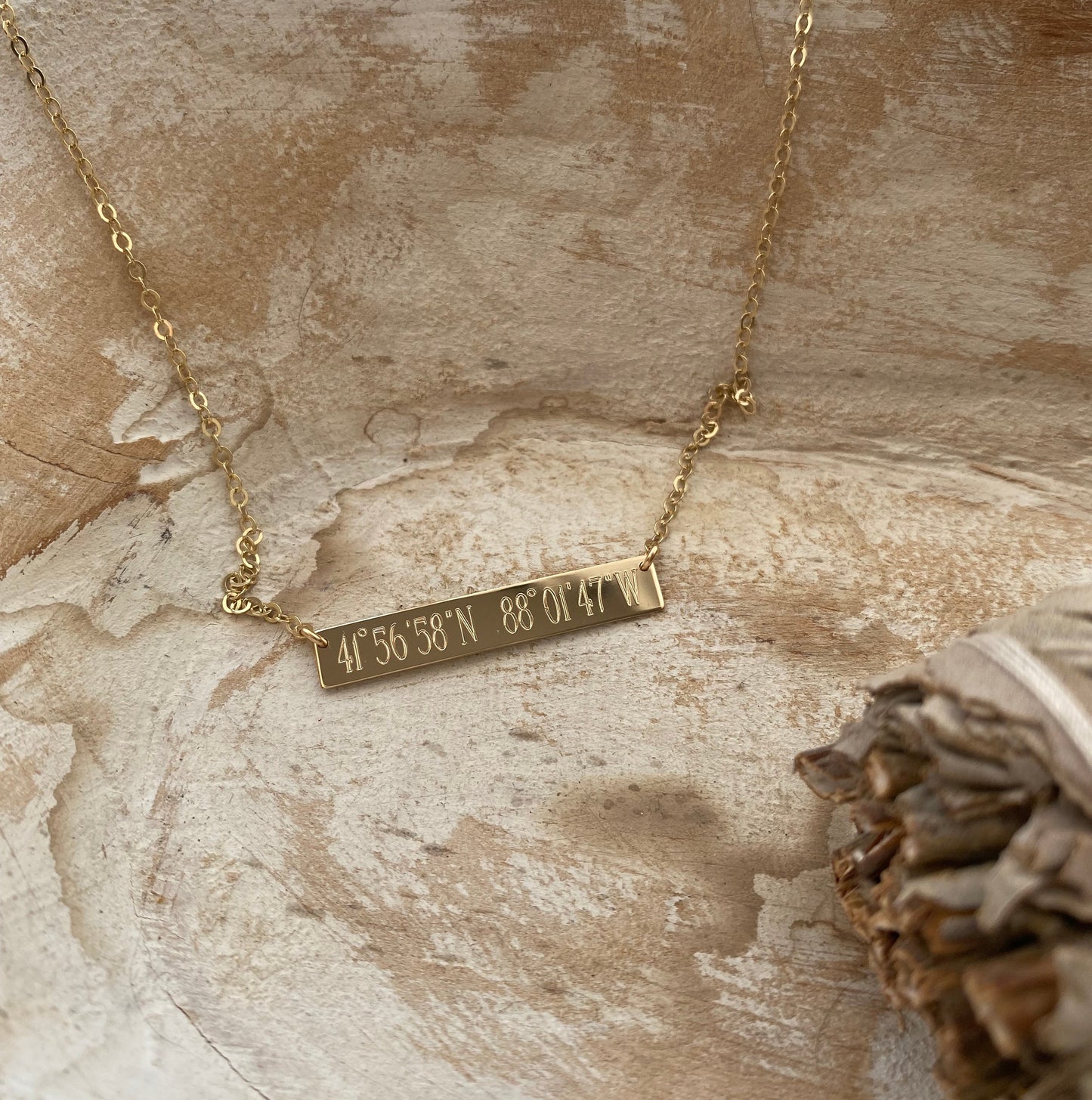 Coordinates Engraved Bar Necklace | Custom Location Necklace