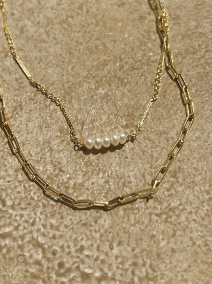 Pearl Bar Necklace | 5 Freshwater Pearls | Fancy Bar Chain