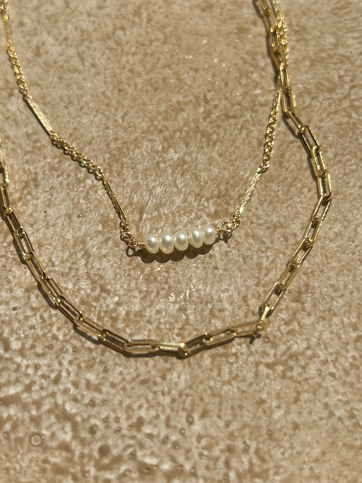 Pearl Bar Necklace | 5 Freshwater Pearls | Fancy Bar Chain