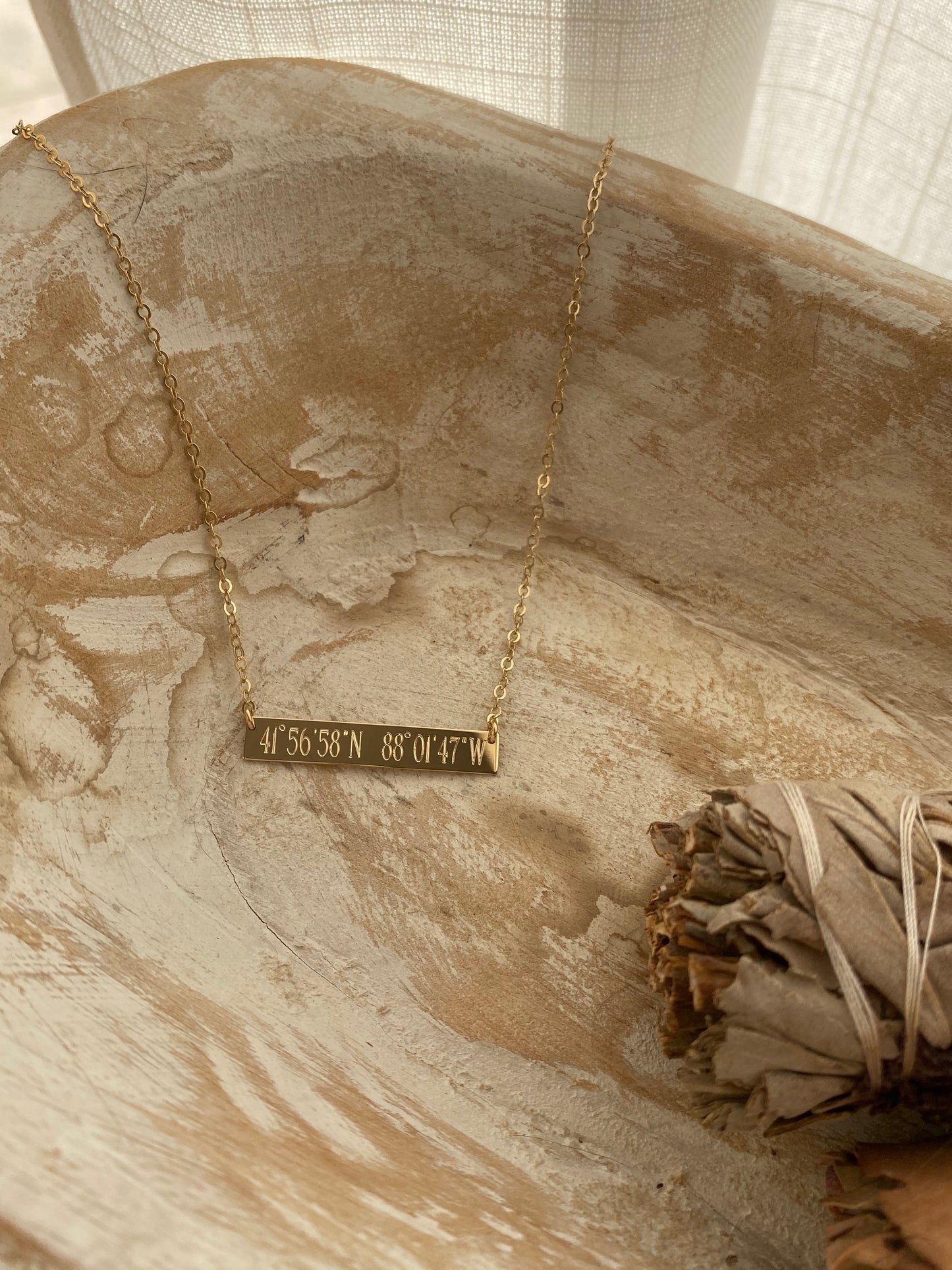 Coordinates Engraved Bar Necklace | Custom Location Necklace
