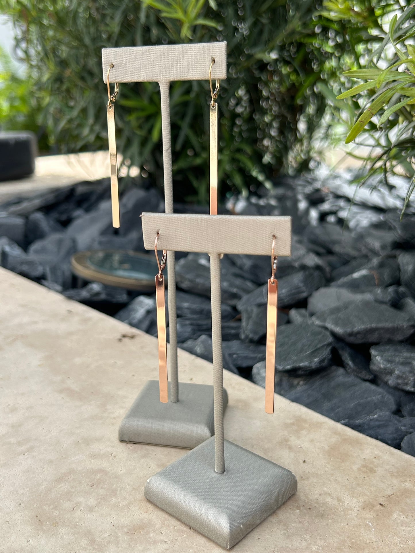 Minimal Bar Lever back Earrings | Long Drop Bar Earrings