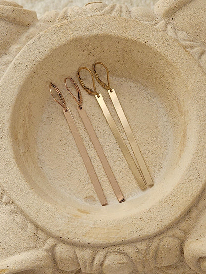 Minimal Bar Lever back Earrings | Long Drop Bar Earrings