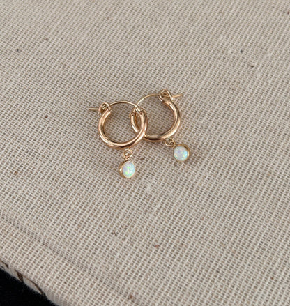 Opal Hoop Earrings | Bezel Set Created Opal Drop