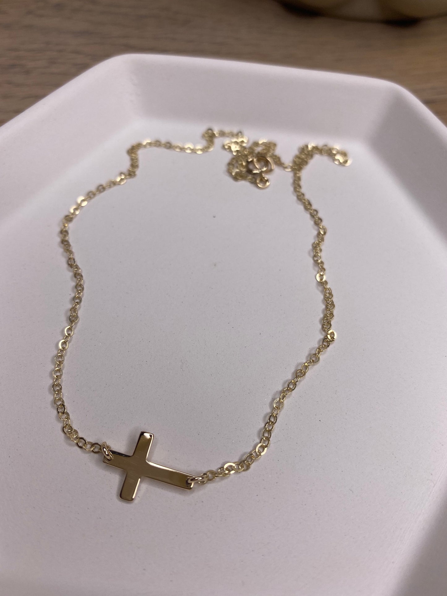 Tiny Sideways Cross Necklace | 3 Metal Finishes