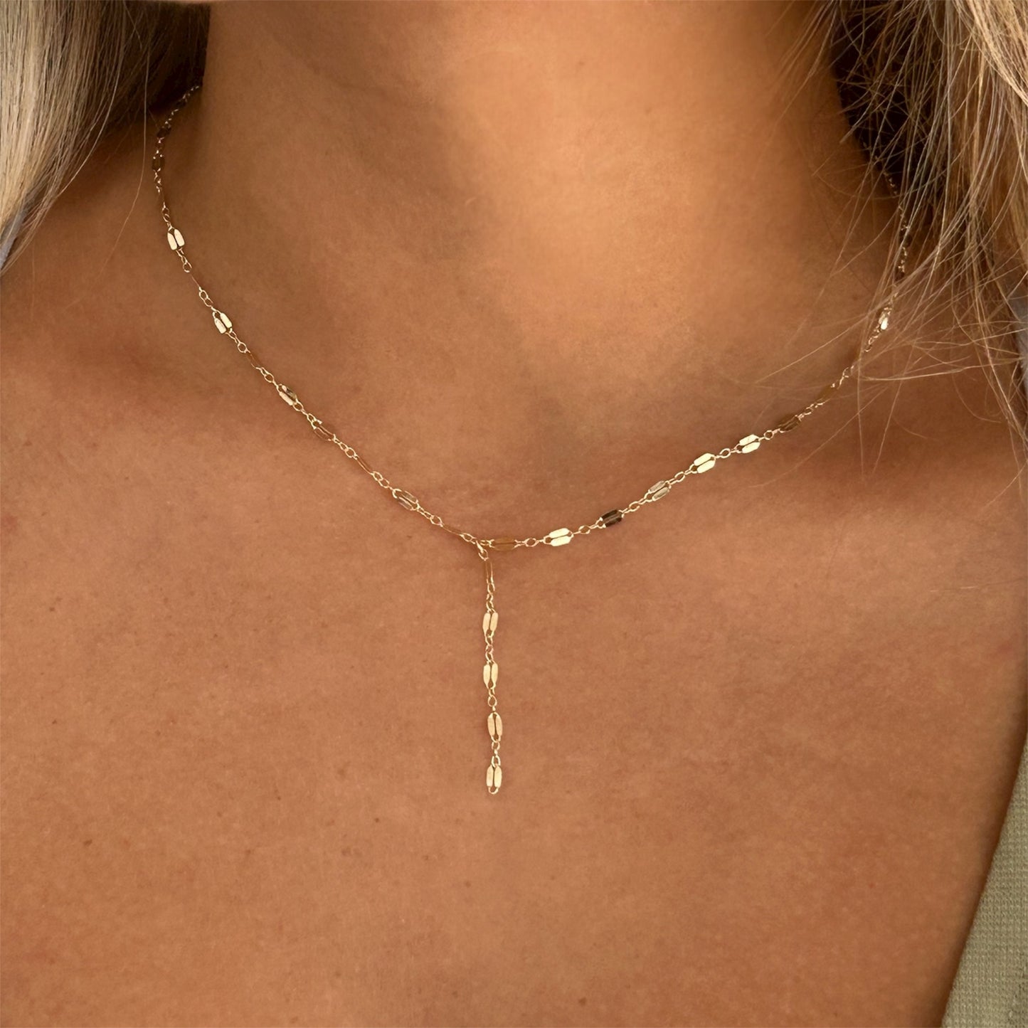 Lace Chain Y Necklace | Delicate Reflective Drop Necklace