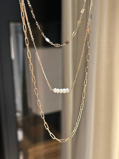 Pearl Bar Necklace | 5 Freshwater Pearls | Fancy Bar Chain
