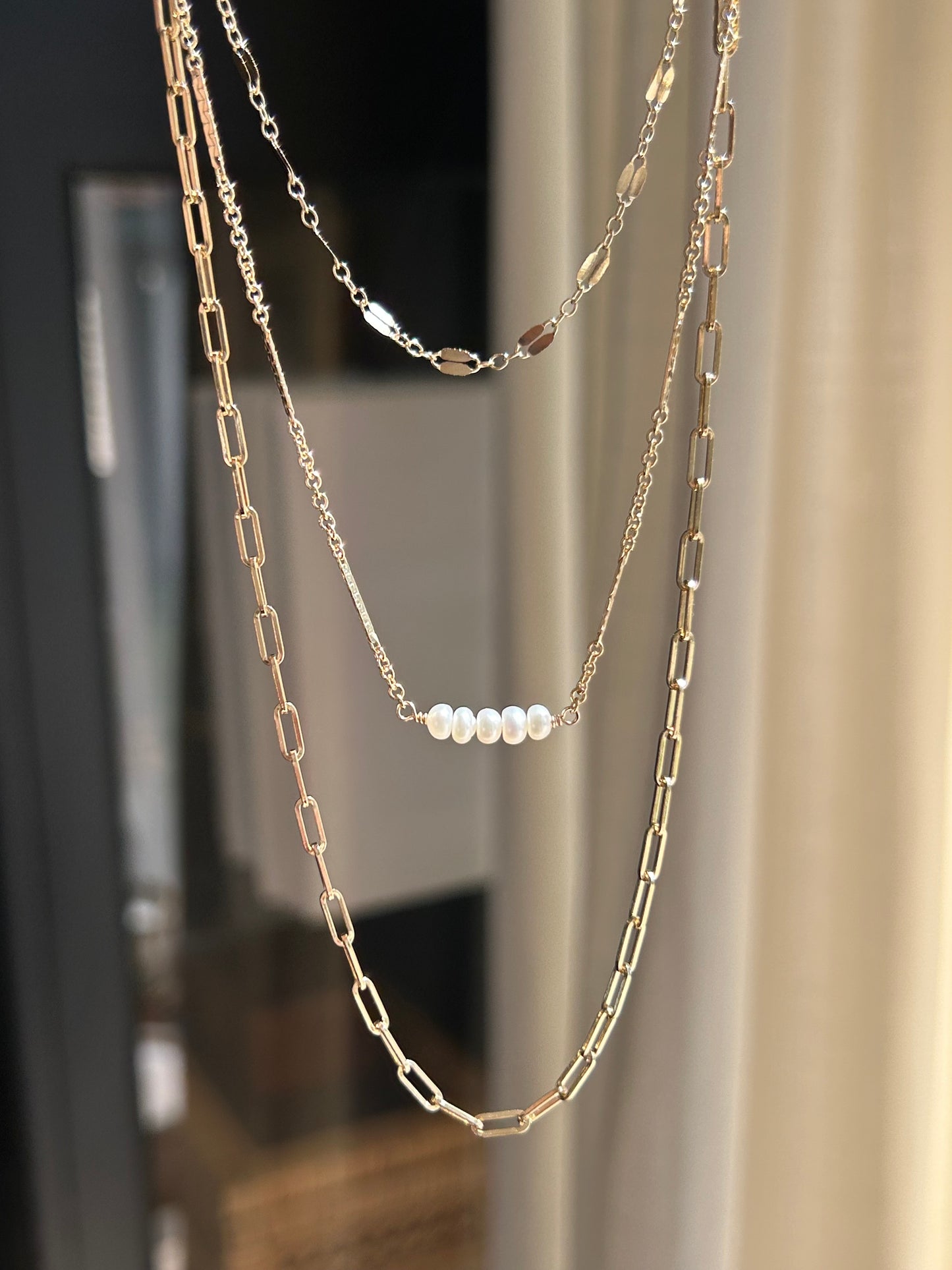Pearl Bar Necklace | 5 Freshwater Pearls | Fancy Bar Chain