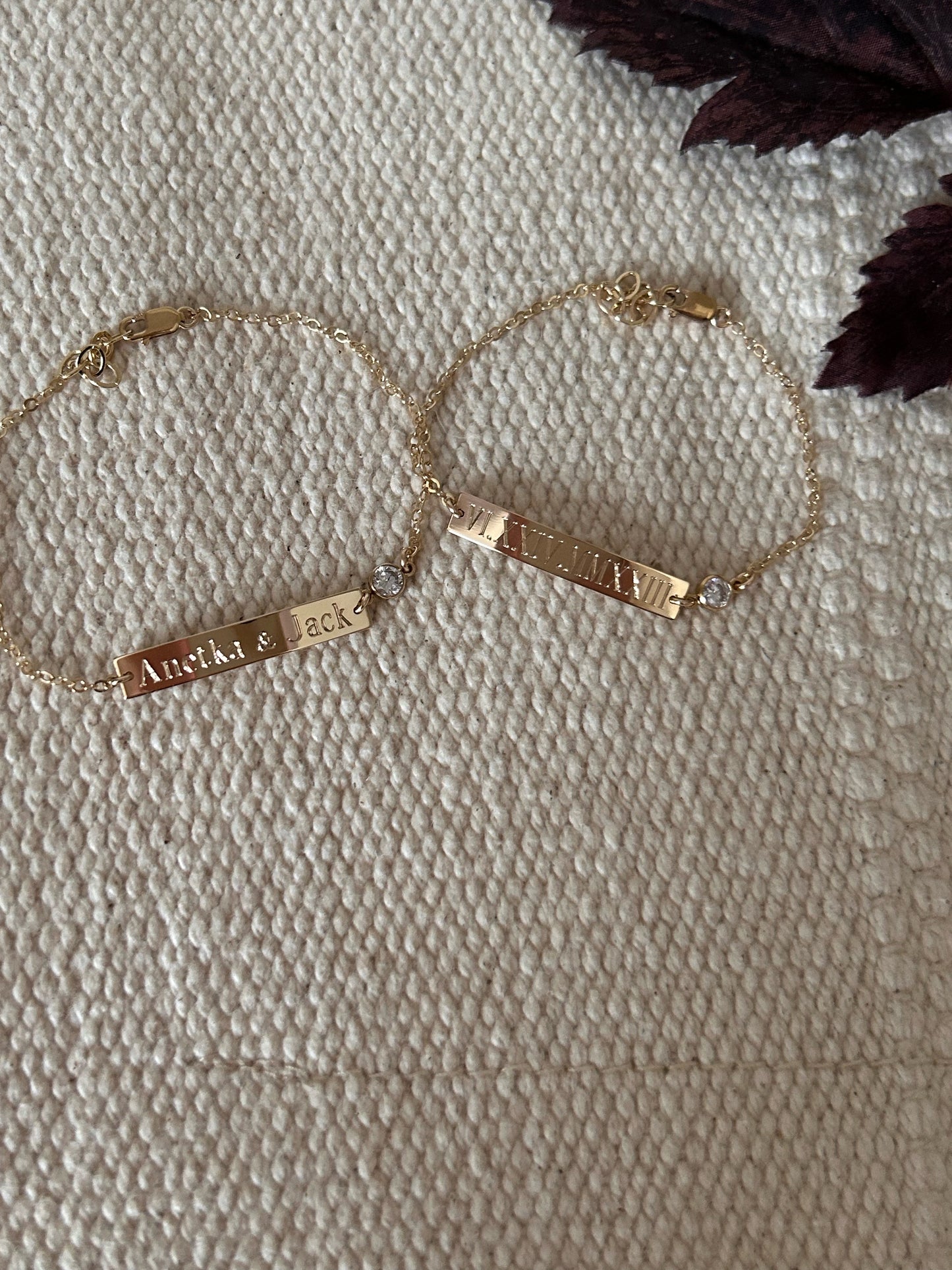 Engraved Bar Bracelet with CZ Accent