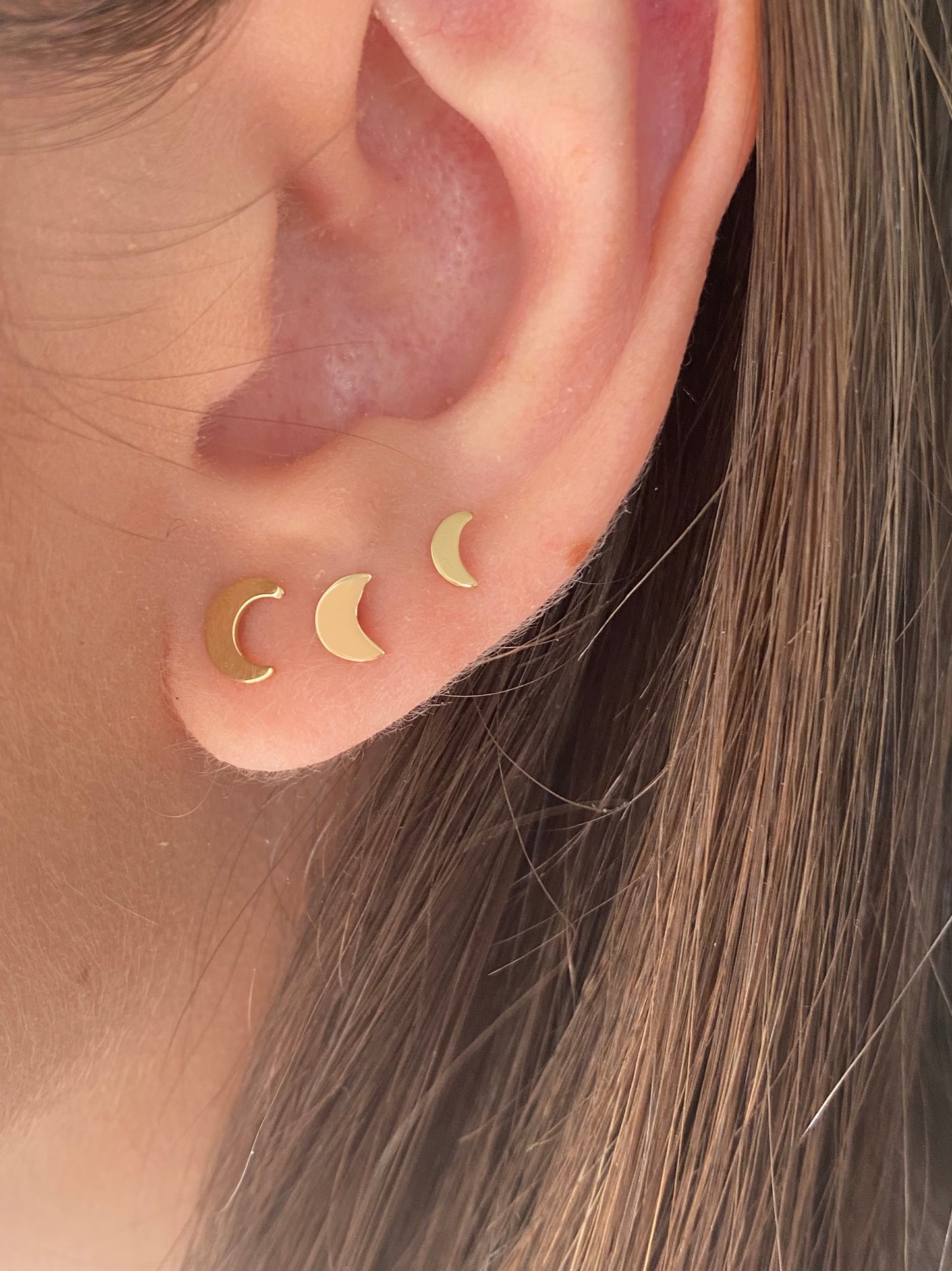 Tiny Crescent Moon Stud Earrings | 14K Solid Yellow Gold