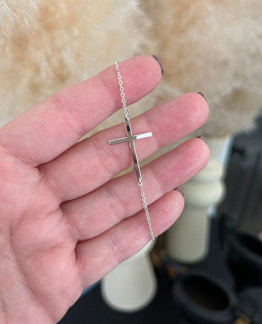 Skinny Sideways Cross Bracelet | Hammered or Polished