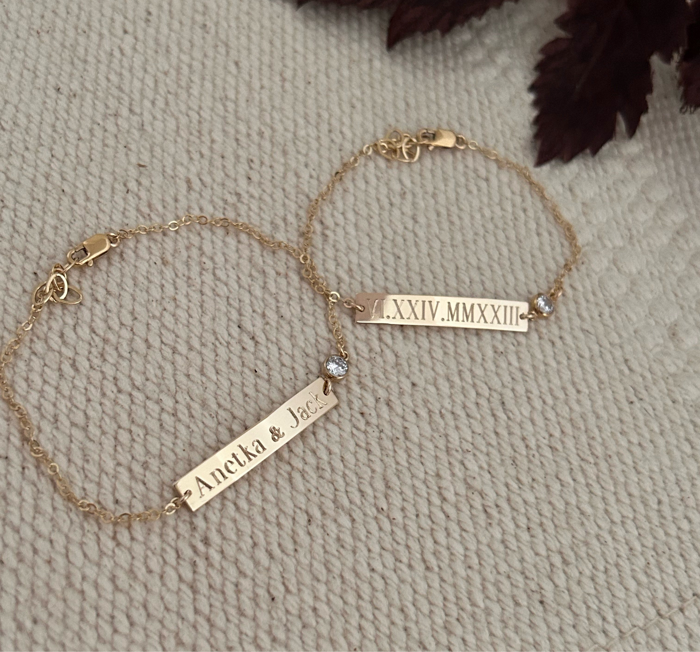 Engraved Bar Bracelet with CZ Accent | Personalized Bar Bracelet