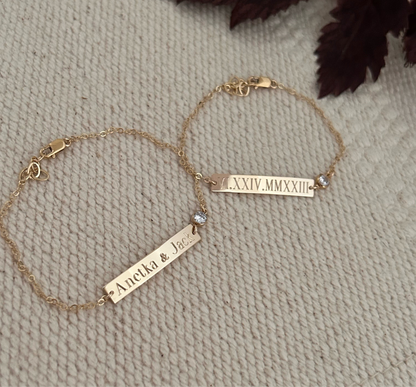 Engraved Bar Bracelet with CZ Accent | Personalized Bar Bracelet