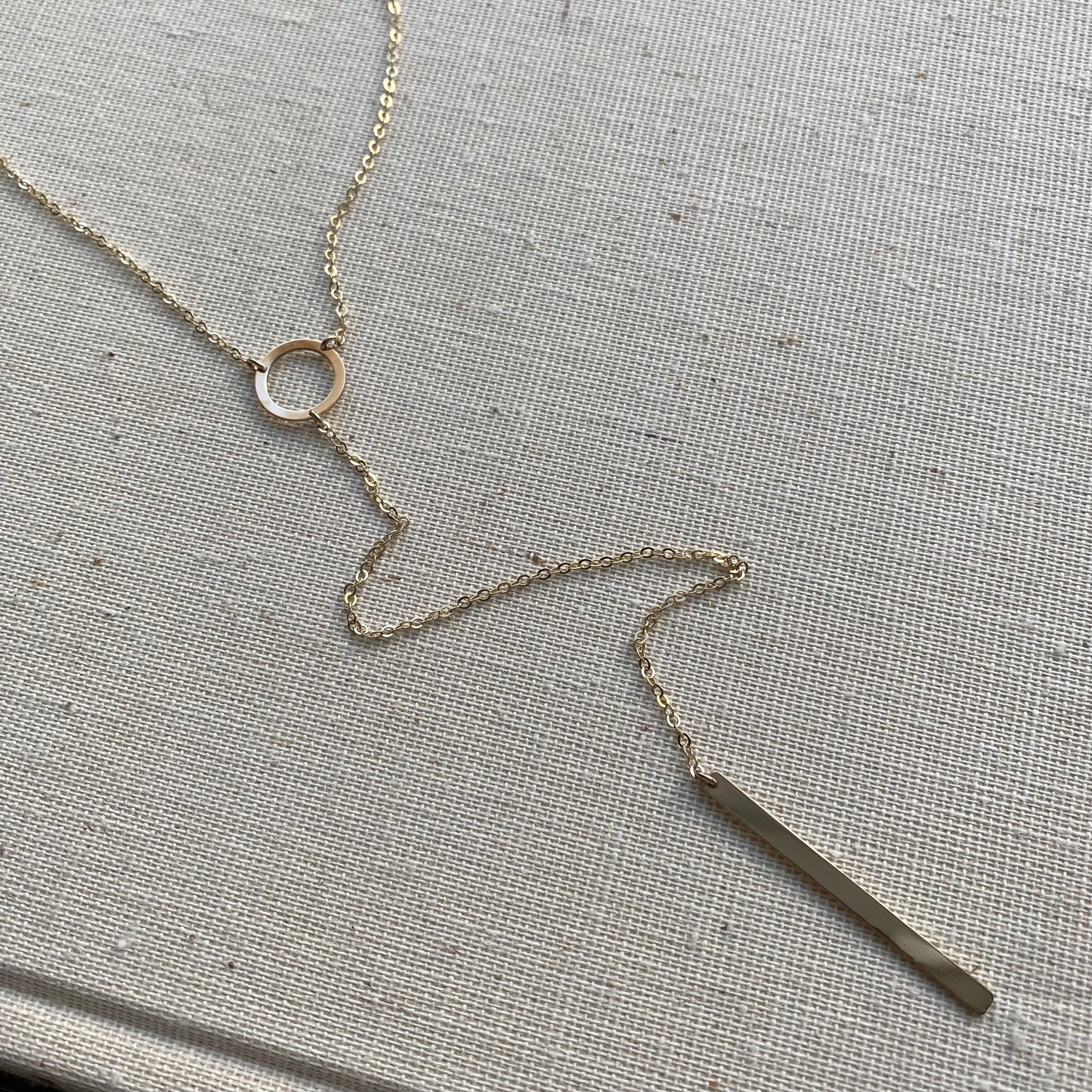 Circle and Bar Long Y Lariat Necklace | Minimalist Layering Jewelry