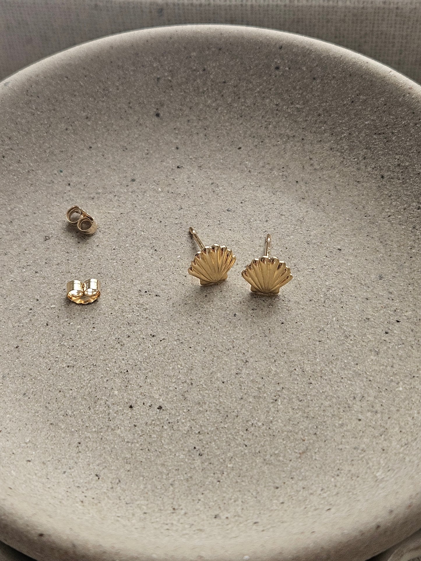 Tiny Seashell Earrings | 14K Solid Yellow Gold | Dainty Coastal Studs