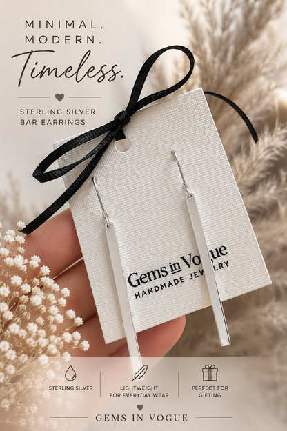 Minimal Bar Lever back Earrings | Long Drop Bar Earrings