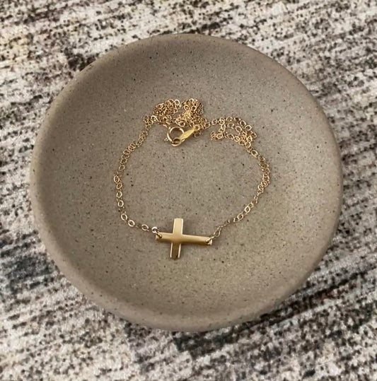 Tiny Sideways Cross Necklace | 3 Metal Finishes
