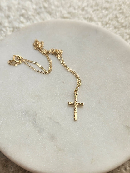 Hammered Cross Necklace | Dainty Vertical Cross Pendant
