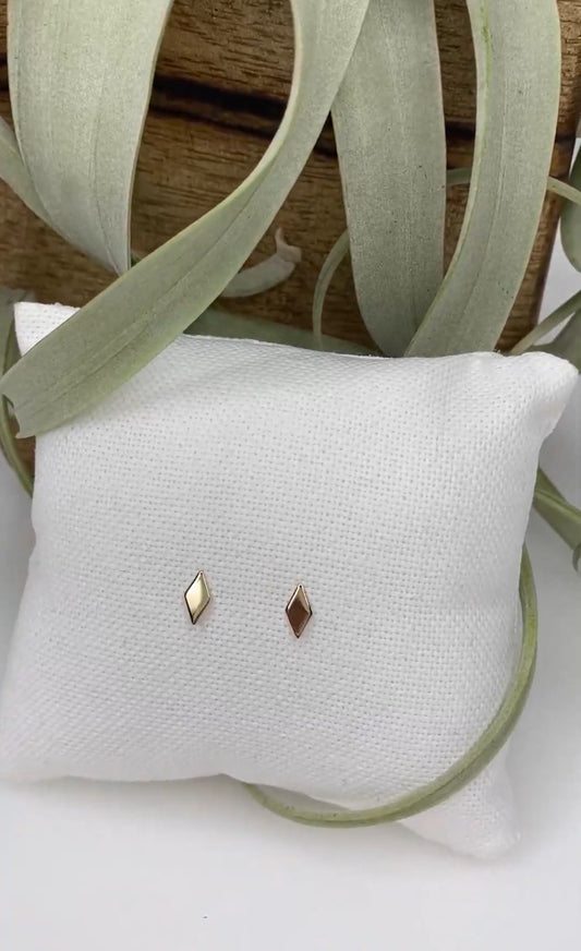 14K Gold Diamond Shaped Stud Earrings | Minimalist Geometric Jewelry