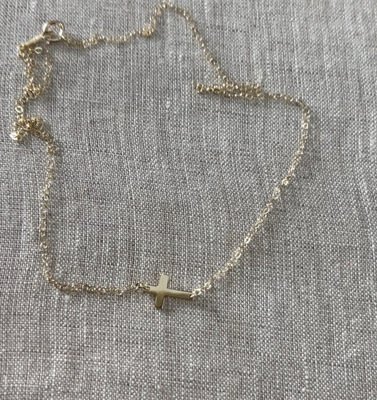 14K Mini Sideways Cross Necklace | Solid Yellow Gold