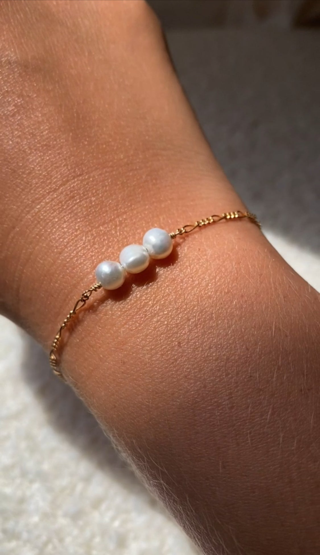 Freshwater Pearl Trio Bracelet | Dainty Triple Pearls on Figuero Chain