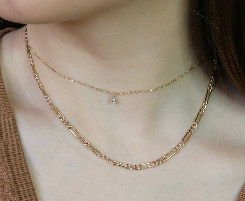 Tiny CZ Charm Necklace | Dainty Gold & Silver Necklace