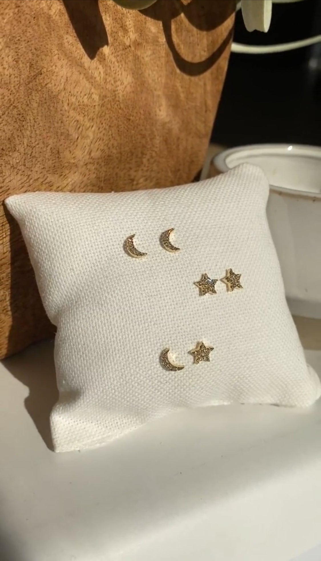 14K Diamond Moon Studs