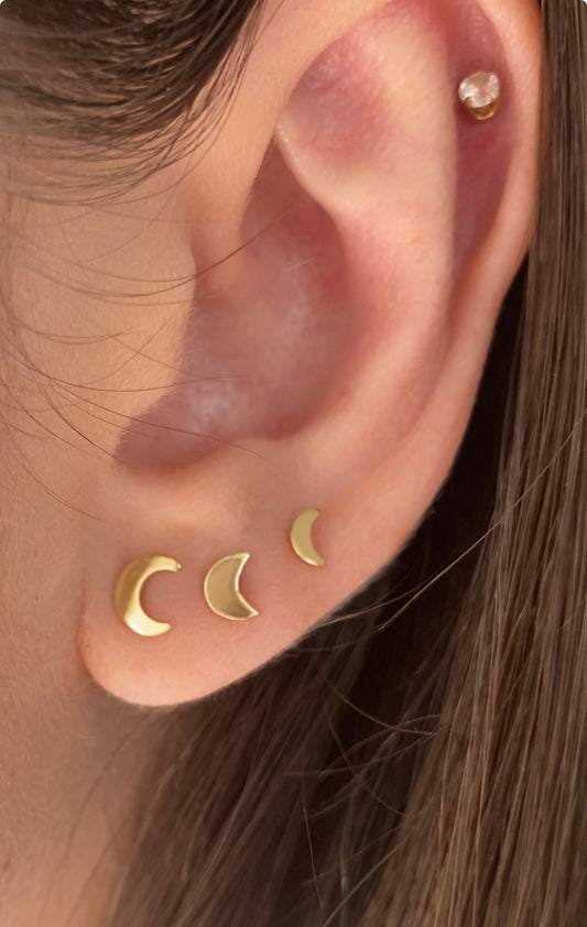 14K Gold Chubby Moon Stud Earrings | Celestial Design | Minimalist Jewelry