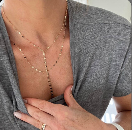 Double Strand Lariat | Shimmer Y Necklace | Reflective Layered Jewelry