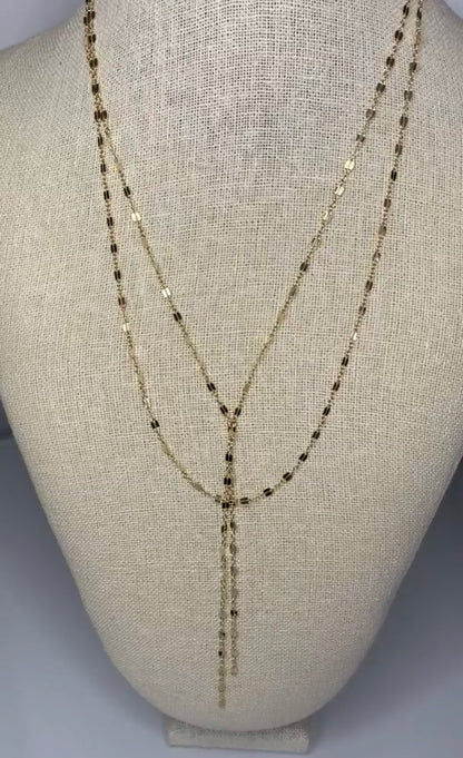 Double Strand Lariat | Shimmer Y Necklace | Reflective Layered Jewelry